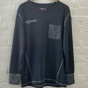 Barrett-Jackson Long Sleeve Top Gray Contrast Stitch Shirt Womens XL